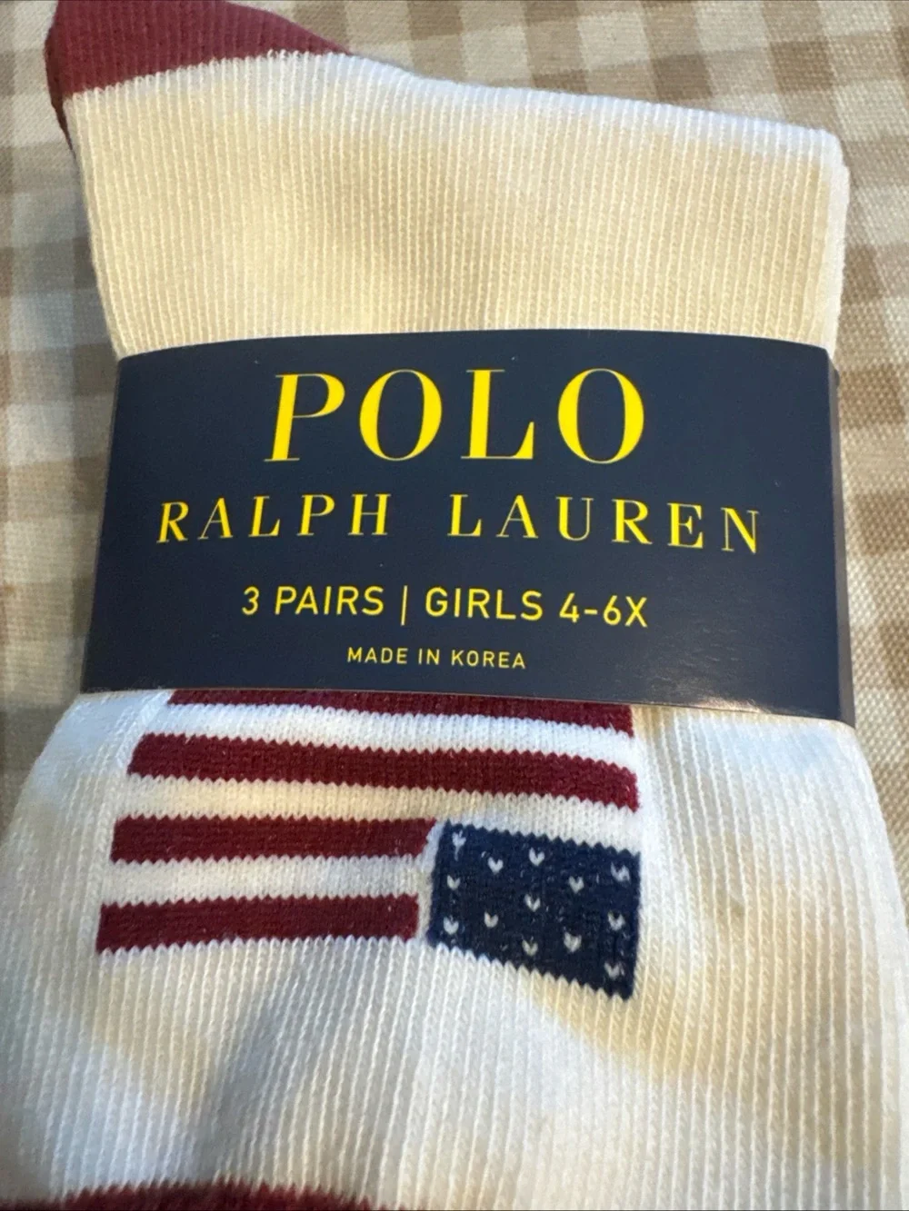 Polo by Ralph Lauren Girls White & Red Flag Crew Socks - 3 Pairs (Girls 4-6X)